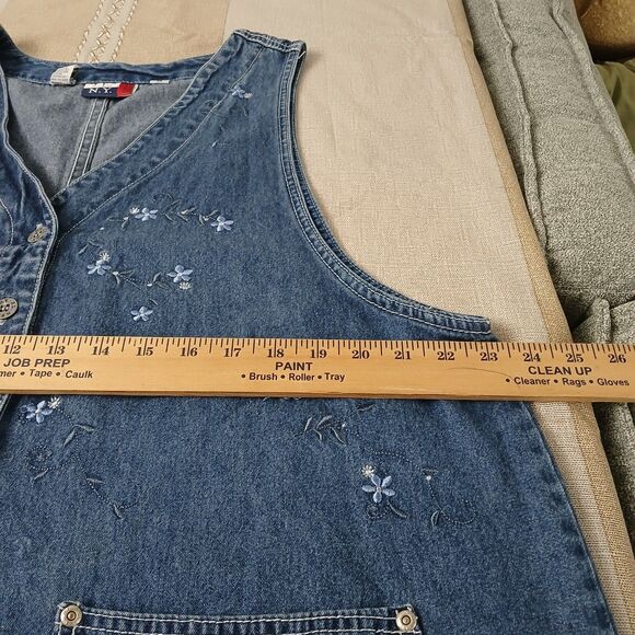 J.L.N.Y Women's 1X Denim Jumper Overall Dress Front Buttons Pockets Embroidered - Picture 8 of 10